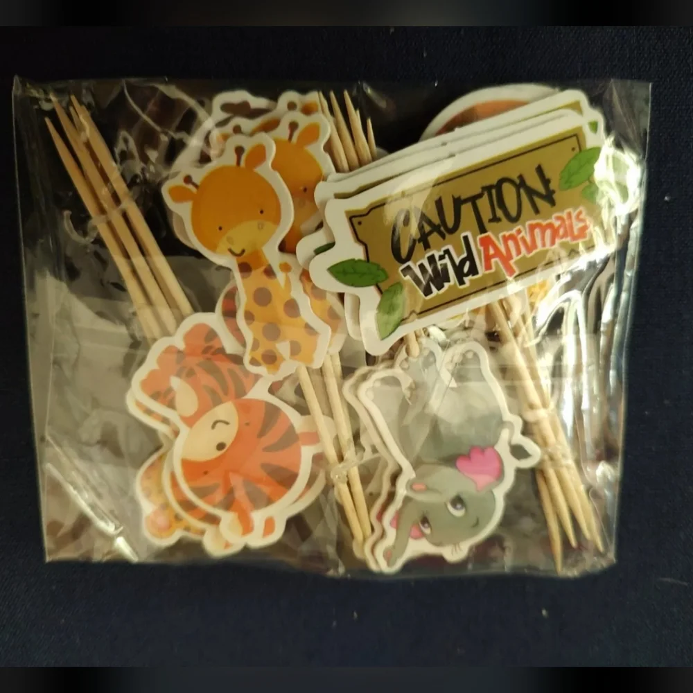 Wild Animals Cupcake Toppers, 24 Total, 8 Designs, New And Factory Sealed NWOT